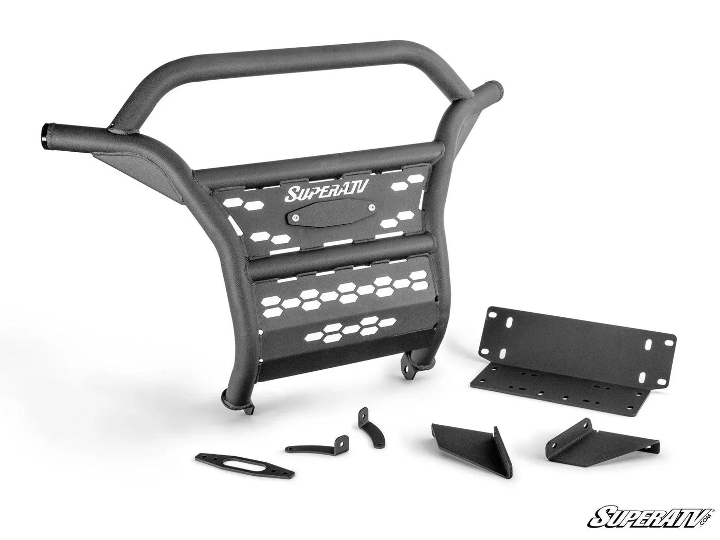 Product display of the winch ready metal front bumper for the Kawasaki Teryx.