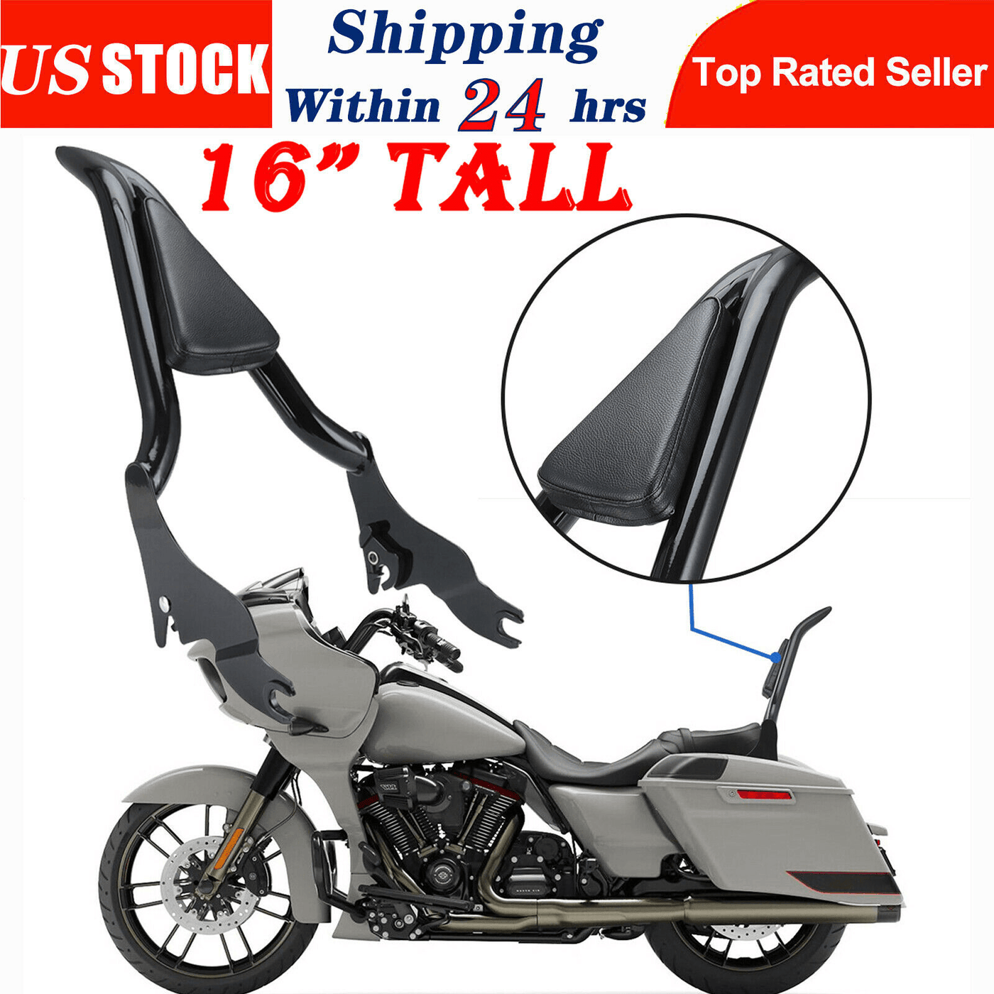 SISSY BAR DETACHABLE Pour Harley Davidson CVO Road Glide 18-23 Noir EUR