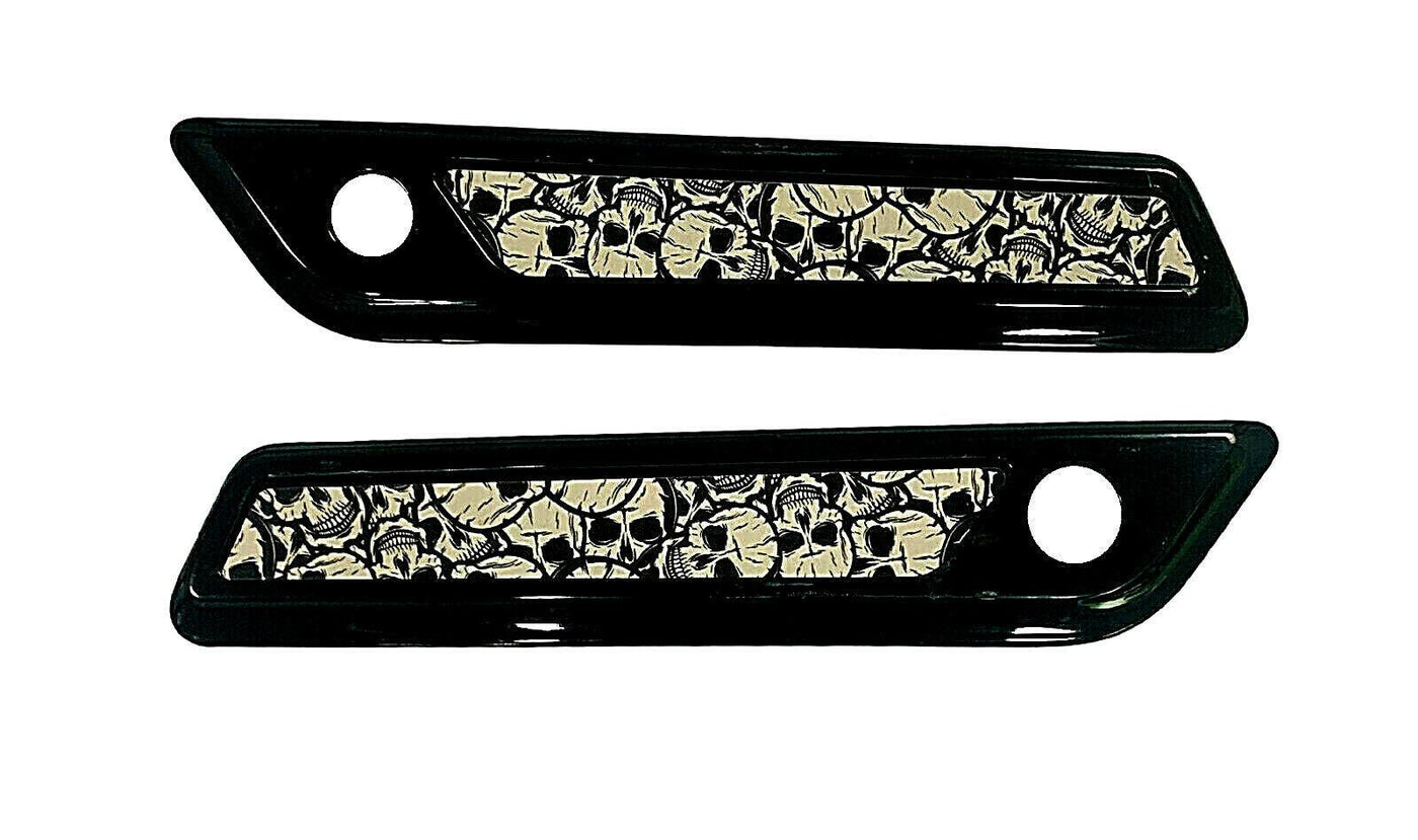Black & White Skulls Saddlebag Latch Inserts for Harley Touring 2014-up - Moto Life Products
