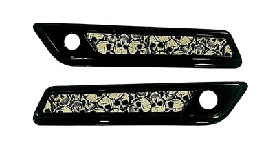 Black & White Skulls Saddlebag Latch Inserts for Harley Touring 2014-up - Moto Life Products