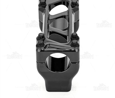 Carved Black 2" Handlebar Risers with 1.25" Top Clamp for Harley Softail Breakout & Touring Models