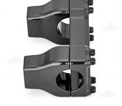 Carved Black 2" Handlebar Risers with 1.25" Top Clamp for Harley Softail Breakout & Touring Models
