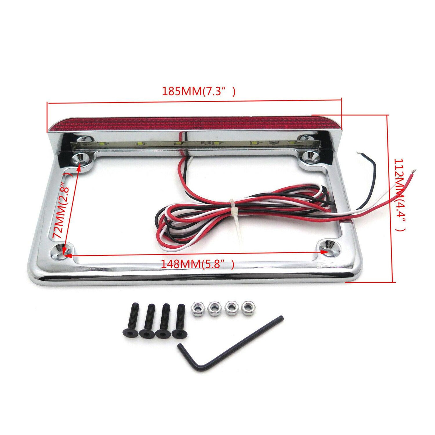 Chrome 7"x4" License Plate Frame 6" LED For Honda/Suzuki/Yamaha/Kawasaki/Harley - Moto Life Products