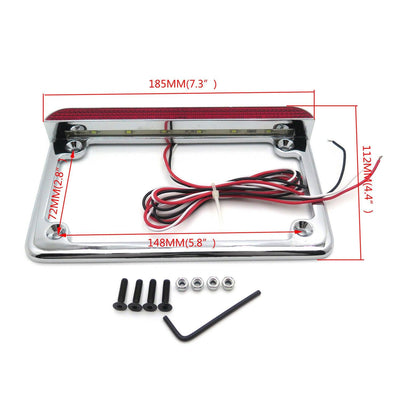Chrome 7"x4" License Plate Frame 6" LED For Honda/Suzuki/Yamaha/Kawasaki/Harley - Moto Life Products