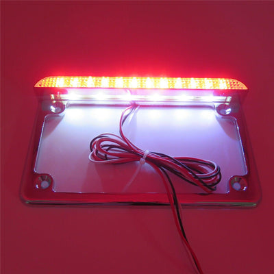 Chrome 7"x4" License Plate Frame 6" LED For Honda/Suzuki/Yamaha/Kawasaki/Harley - Moto Life Products
