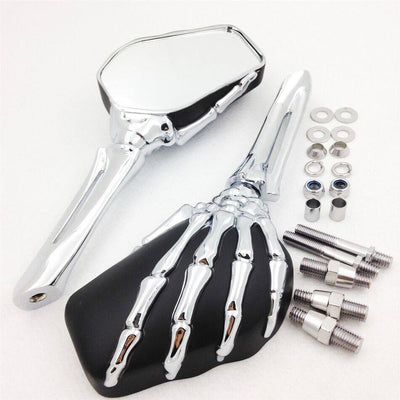 🔥Chrome Black Skull Skeleton Mirrors For Harley Dyna Softail Sportster Touring - Moto Life Products