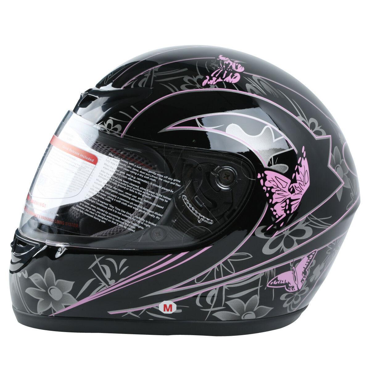 DOT Adult Pink Black Butterfly Full Face Motorcycle Offroad Sport Helmet S~XL - Moto Life Products