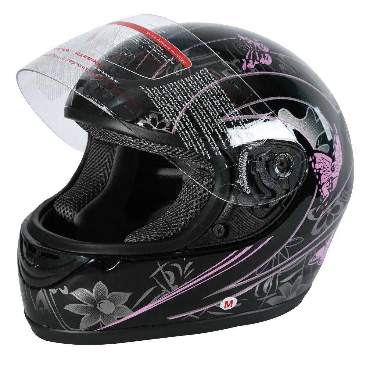 DOT Adult Pink Black Butterfly Full Face Motorcycle Offroad Sport Helmet S~XL - Moto Life Products