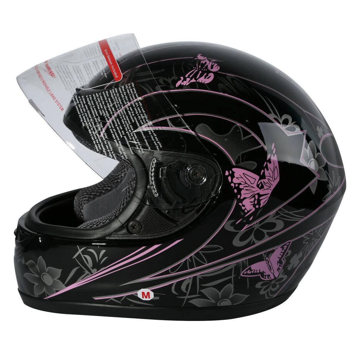DOT Adult Pink Black Butterfly Full Face Motorcycle Offroad Sport Helmet S~XL - Moto Life Products