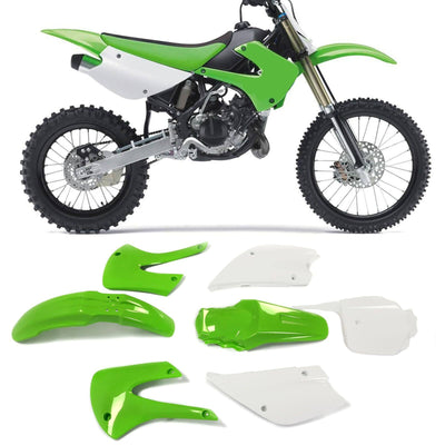 Restyled Plastic Body Kit For Kawasaki KX85/KX100 2001-2013 Green & White Colors - Moto Life Products