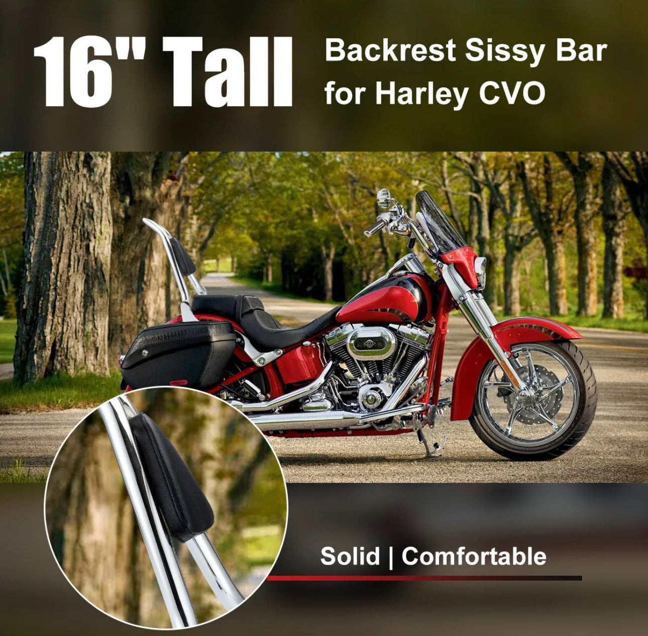16" Tall Backrest Sissy Bar For Harley Road Glide Street Touring Road King 09-23
