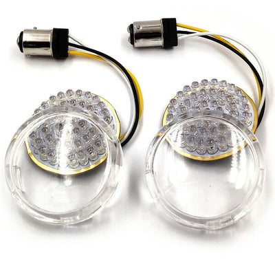 2pcs 2" 1157 Bullet White/Amber LED Turn Signal Insert w/ Lens Cover For Harley - Moto Life Products