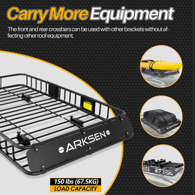64" Universal Black Roof Rack Cargo Carrier w/ Extension Luggage Hold Basket SUV - Moto Life Products