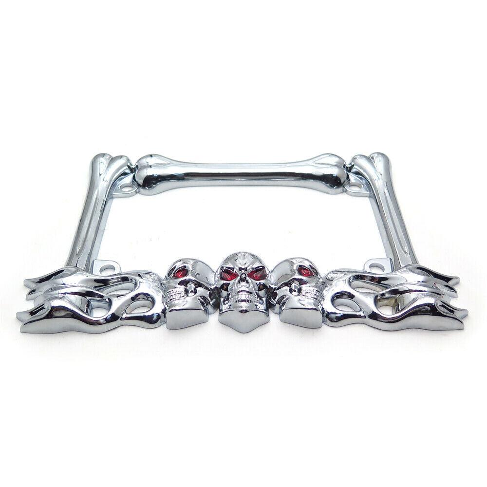 Chrome Metal Skull Motorcycle Bike License Plate Tag Frame Holder For Harley - Moto Life Products