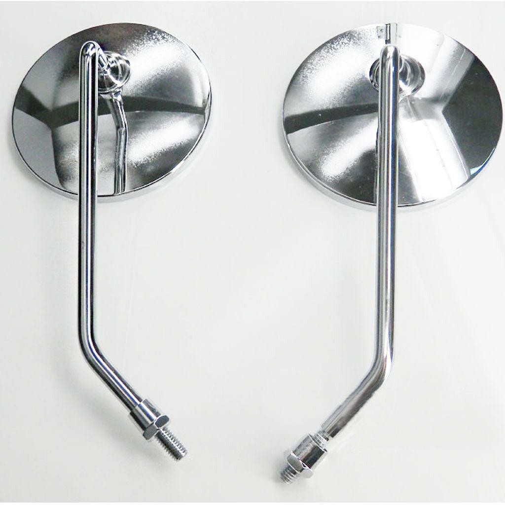 Motorcycle MIRRORS STAINLESS PAIR Round Stock Style Long Stem 10mm - Moto Life Products