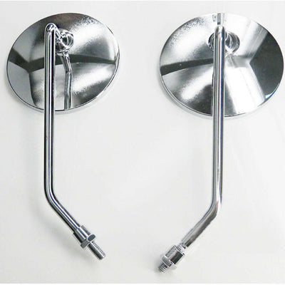 Motorcycle MIRRORS STAINLESS PAIR Round Stock Style Long Stem 10mm - Moto Life Products