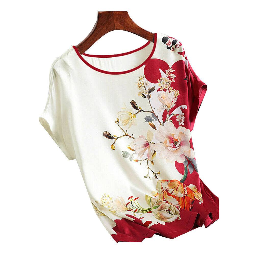 Summer Women Ladies Floral Short Sleeve O-Neck T Shirt Casual Blouse Loose Tops - Moto Life Products