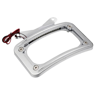 Chrome Curved License Plate Mount Frame Light Fit For Harley Road King Glide - Moto Life Products