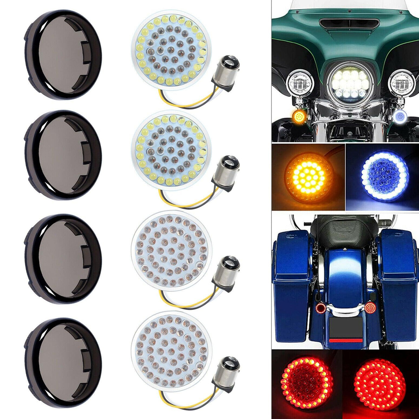 2" 1157 LED Bullet Turn Signals Light Inserts Smoke Lens Cover Fit for Harley - Moto Life Products