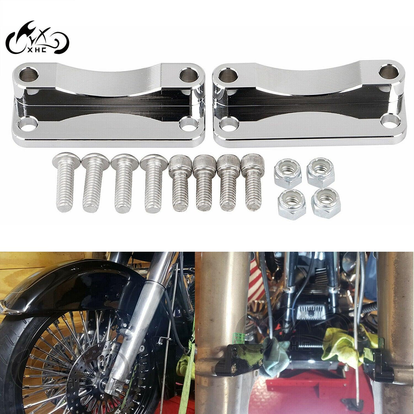 Chrome CNC Front Fender Riser Relocator For Harley Touring FLHTCU 21" Tire Wheel - Moto Life Products