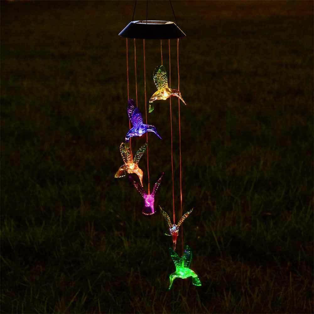 Color-Changing LED Solar Powered Hummingbird Wind Chime Lights Yard Garden Decor - Moto Life Products