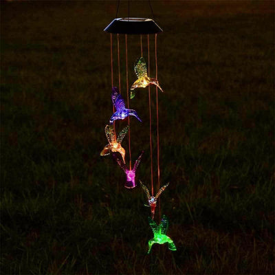 Color-Changing LED Solar Powered Hummingbird Wind Chime Lights Yard Garden Decor - Moto Life Products