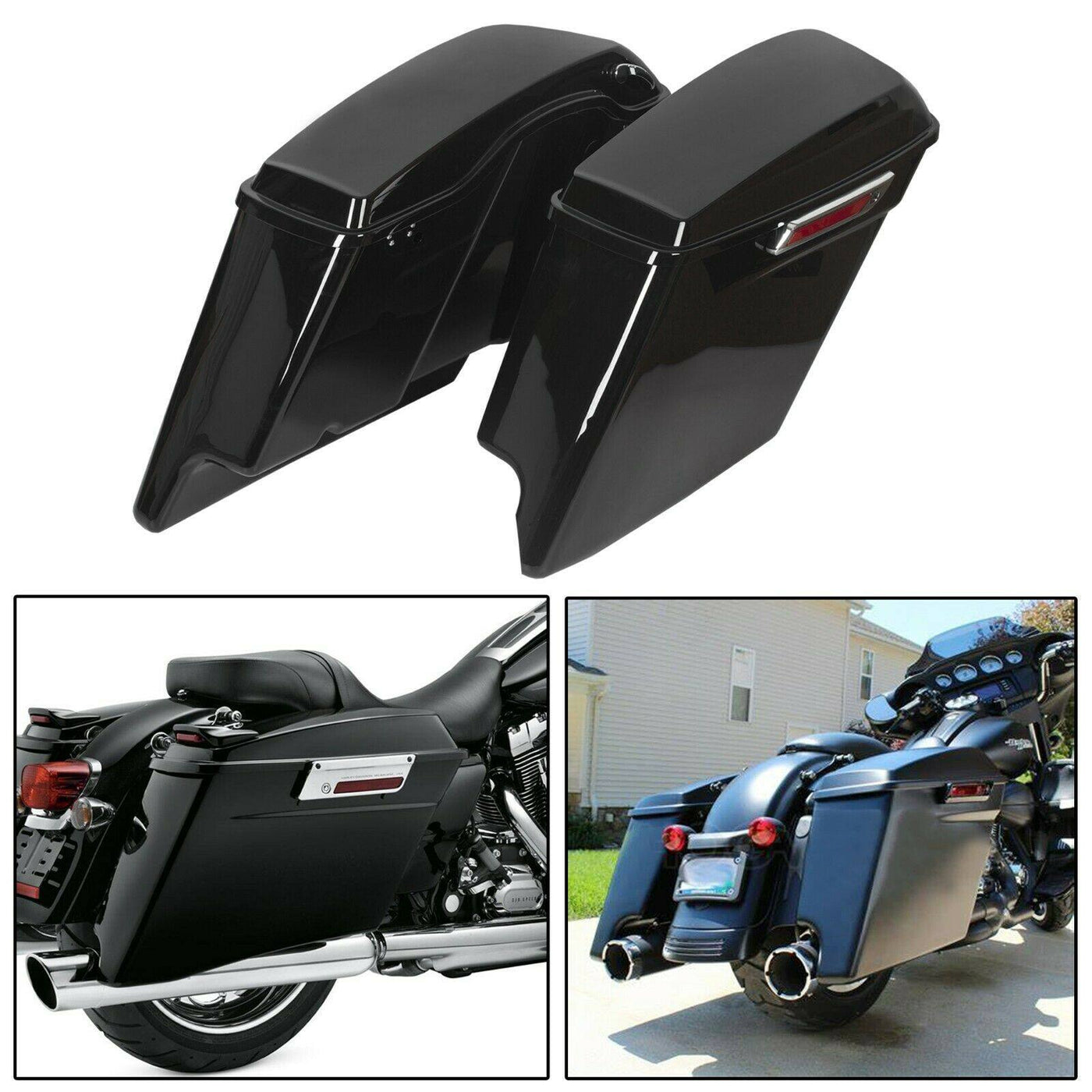Vivid Black Stretched Extended Hard Saddle Bags For 93+ Harley Davidson Touring - Moto Life Products