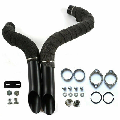 2" LAF Exhaust Pipes w/ Flange Kits for Harley Sportster Dyna Black Wrapped - Moto Life Products