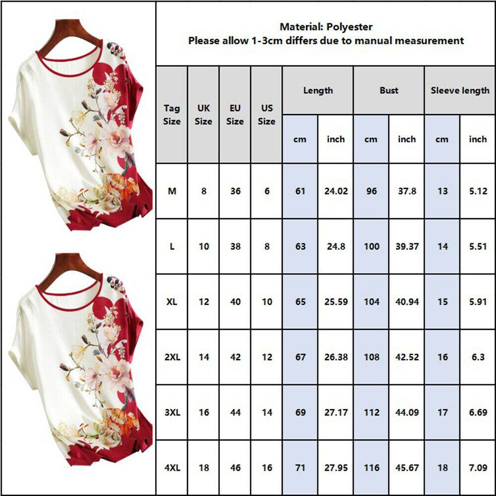 Summer Women Ladies Floral Short Sleeve O-Neck T Shirt Casual Blouse Loose Tops - Moto Life Products