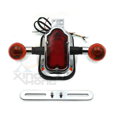 Motorcycle Metal Chrome Tombstone Brake Tail w/ Light Signal For Harley Big Twin - Moto Life Products