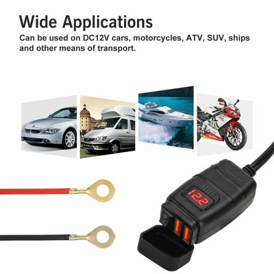 QC 3.0 Motorcycle Dual USB Phone GPS Quick Charger Adapter Red LED Waterproof - Moto Life Products