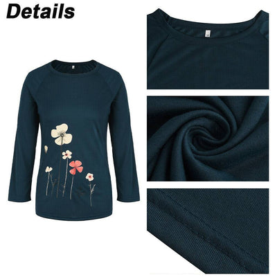 Womens Floral Loose T Shirt Blouse Ladies Casual Long Sleeve Tops Pullover Tee - Moto Life Products