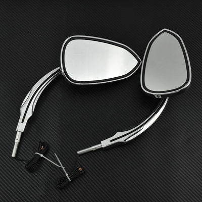 Motorcycle Mirror w/ Built-in LED Turn Signal Fit For Harley Touring Dyna Chrome - Moto Life Products