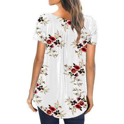 Women Boho V Neck Short Sleeve T-Shirt Ladies Floral Summer Casual Tunic Tops - Moto Life Products