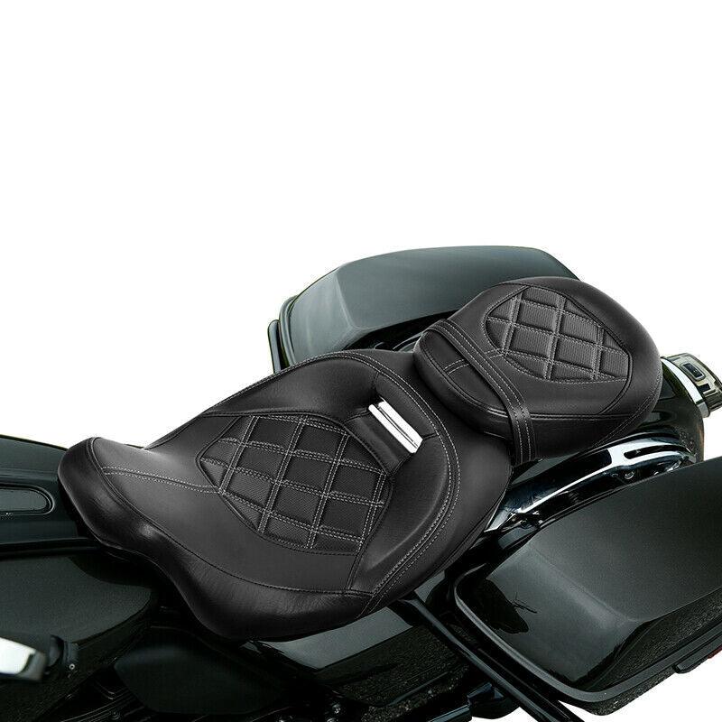 Black w/White Stitching Driver Passenger Seat Fit For Harley Street Glide 09-21 - Moto Life Products