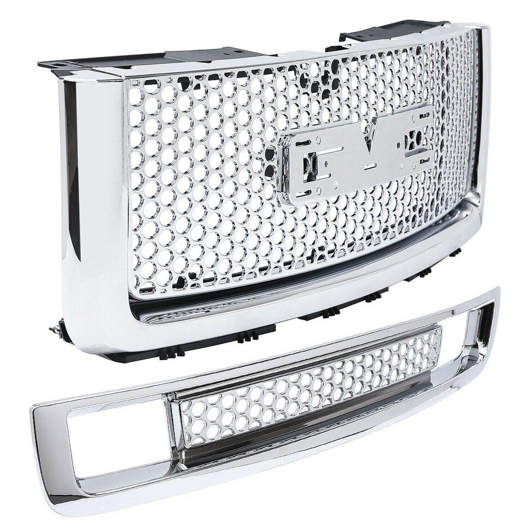 Free-motor802 Chrome Grille For 2007-2013 GMC Sierra 1500 – Denali Style Front Bumper Insert