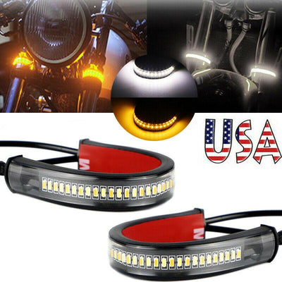 2X Motorcycle Flowing LED Fork Turn Signal Strip Blinker Amber Light For Victory - Moto Life Products