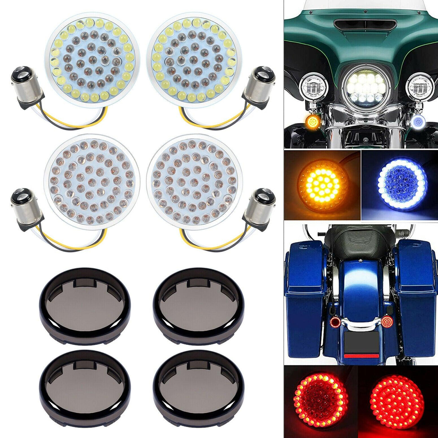 2" 1157 LED Bullet Turn Signals Light Inserts Smoke Lens Cover Fit for Harley - Moto Life Products