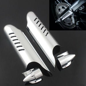 Pair Chrome Fork Lower Leg Deflectors Shield Cover For Harley Touring Road king - Moto Life Products