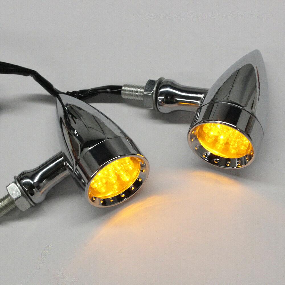 Chrome Motorcycle LED Turn Signals Lights Brake Running Tail Rear Light Bullet - Moto Life Products