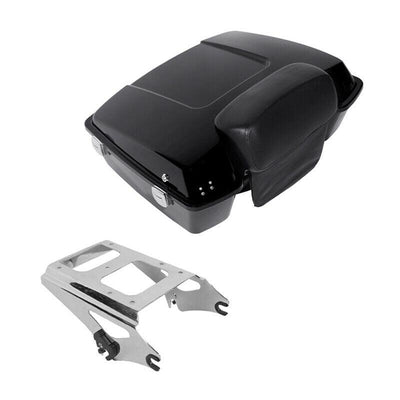 Black Trunk Chopped Backrest + Rack For Harley Touring Tour Pak Pack Glide 09-13 - Moto Life Products