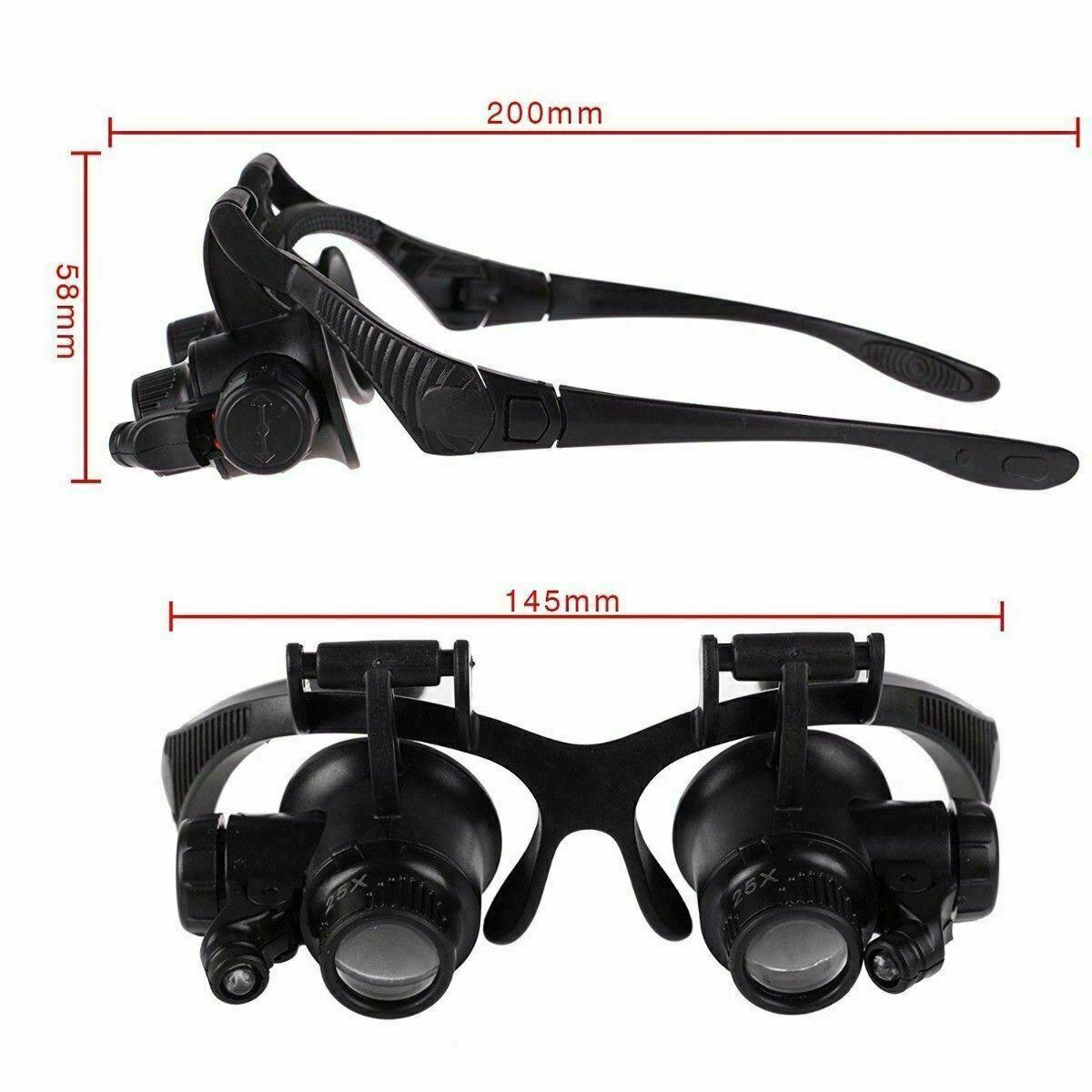 Double Eye Jewelry Watch Repair Magnifier Loupe Glasses With LED Light 8 Lens US 602668553067 - Moto Life Products