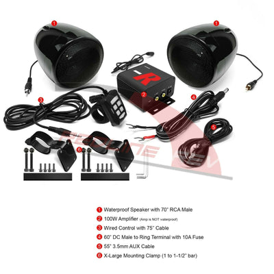 100W Amp Waterproof Bluetooth Motorcycle ATV Stereo Speakers System Audio Radio - Moto Life Products