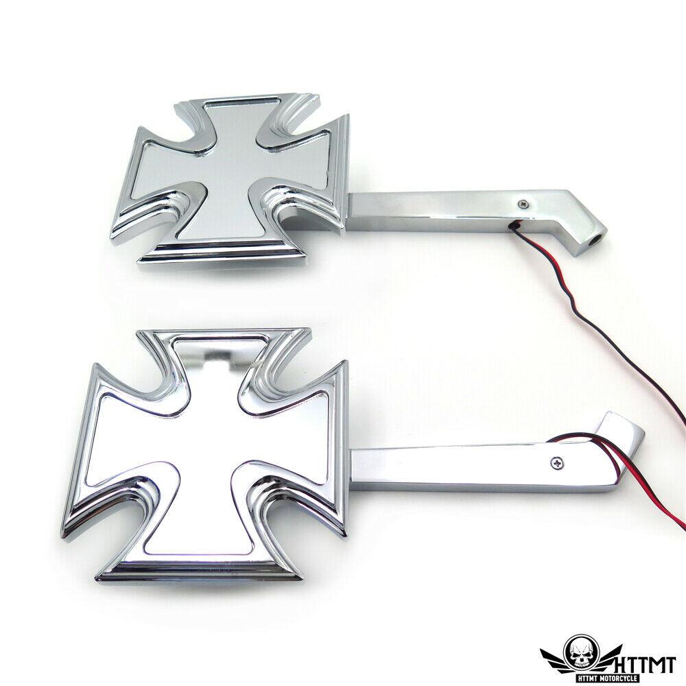 CHROME BILLET MIRRORS LED BLINKERS TURN SIGNALS MALTESE CROSS SET FOR HARLEY - Moto Life Products