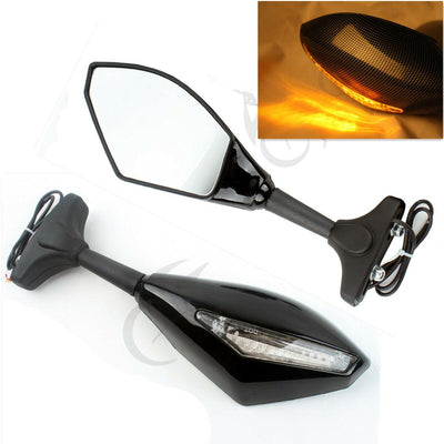 Black Rearview Mirrors w/ LED Turn Signal Light Len For Honda CBR600RR CBR1000RR - Moto Life Products