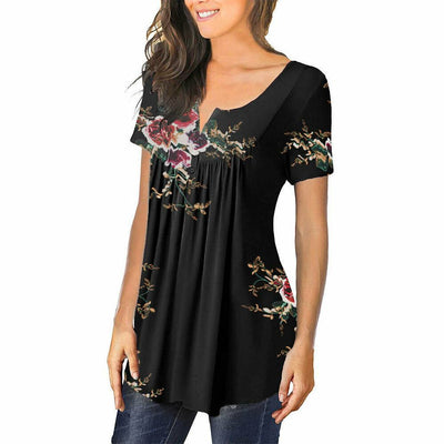 Women Boho V Neck Short Sleeve T-Shirt Ladies Floral Summer Casual Tunic Tops - Moto Life Products