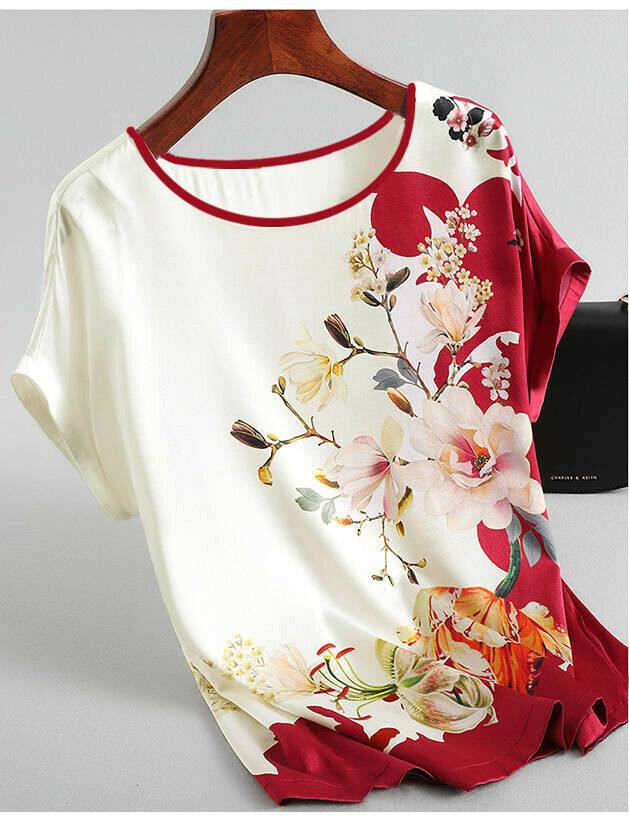 Summer Women Ladies Floral Short Sleeve O-Neck T Shirt Casual Blouse Loose Tops - Moto Life Products