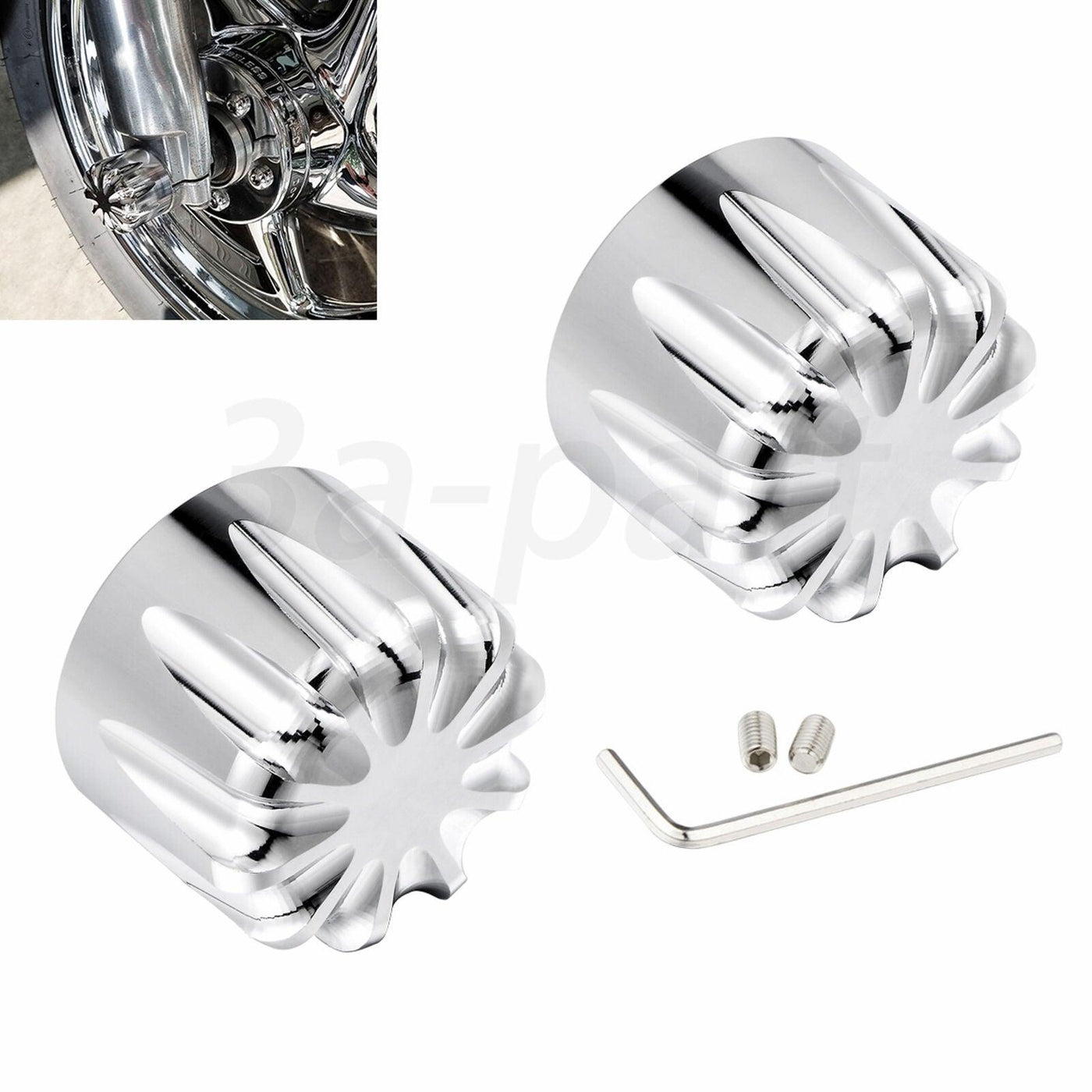 2x CNC Cut Front Chrome Axle Cap Nut Cover Fit for Harley Touring Dyna Road King - Moto Life Products