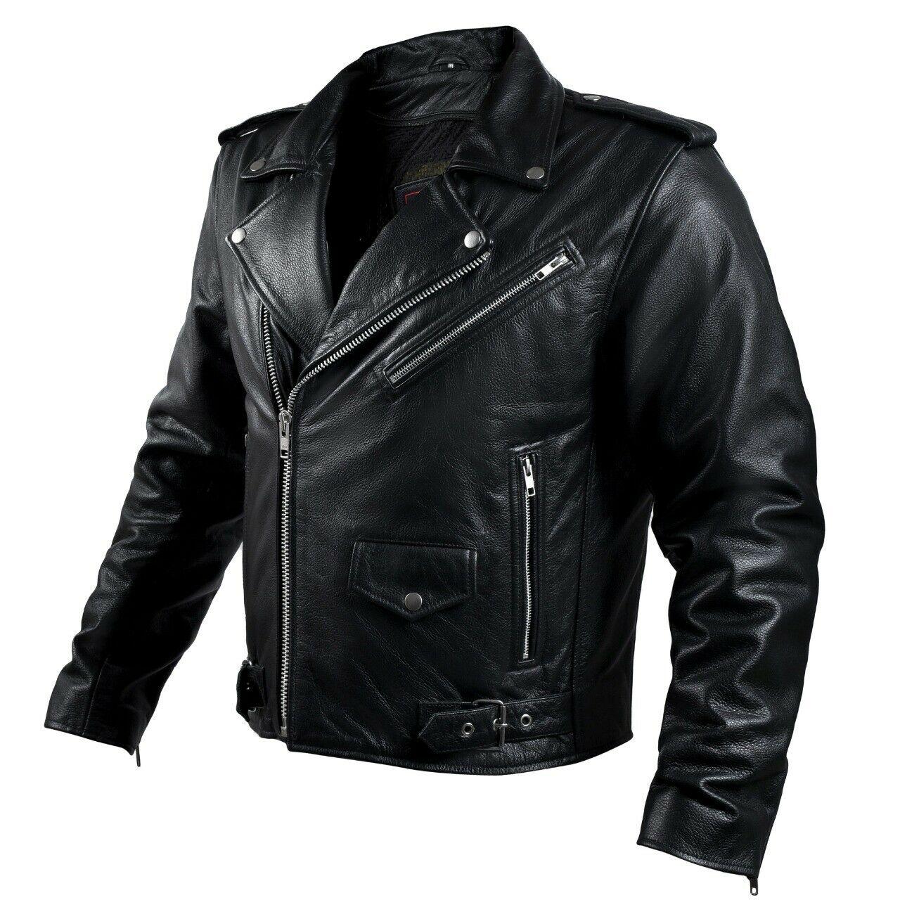 LEATHER ARMOR BIKER MOTORCYCLE JACKET MEN BRANDO CAFE RACER DUAL SPORTS RIDING - Moto Life Products