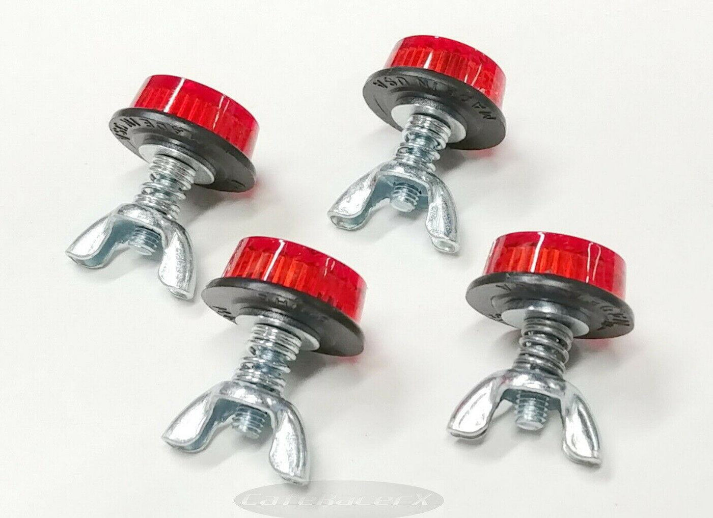 License Plate Tag Bolts Red Reflectors 4 Motorcycle Harley Trailer Car USA Made! - Moto Life Products